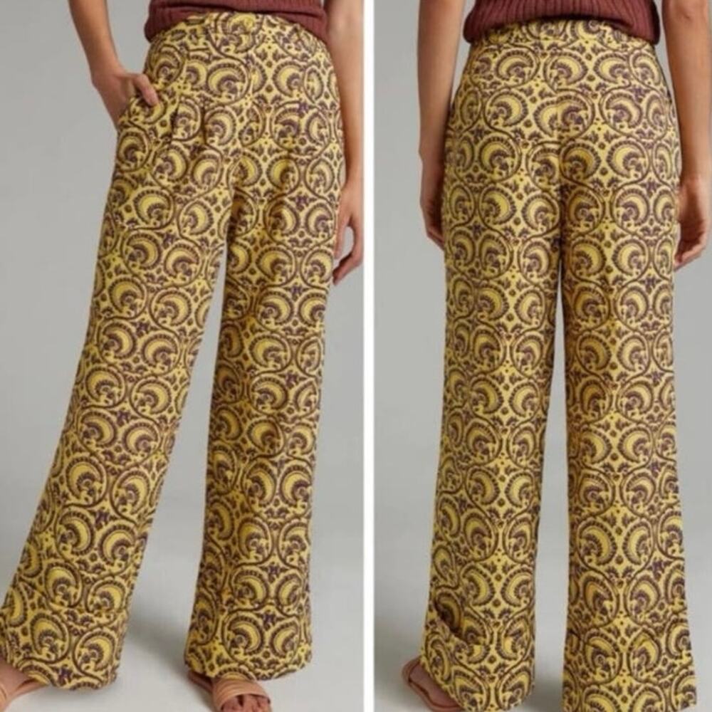 Anthropologie Yellow and Brown Wide Leg Pants
